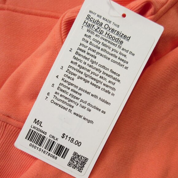 NWT Lululemon Scuba Oversized Half Zip in Coral Kiss Hoodie M/L - Picture 2 of 6